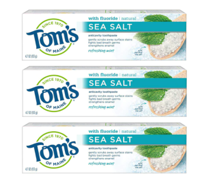 Tom's of Maine Sea Salt Anticavity Toothpaste Refreshing Mint 4.7oz Each Pack of 3