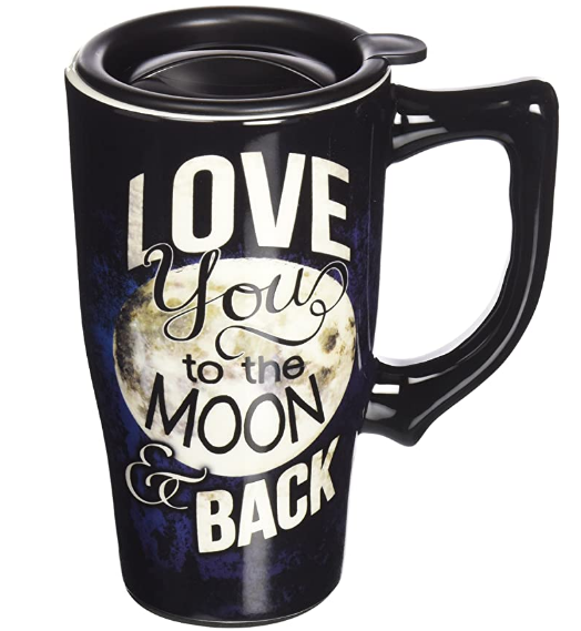 Spoontiques Love Moon and Back Travel Mug, 16 ounces, Black