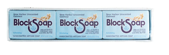 Block Island Block Soap Bar New Harbor Unscented Oatmeal  4.5 Oz 3 Pack