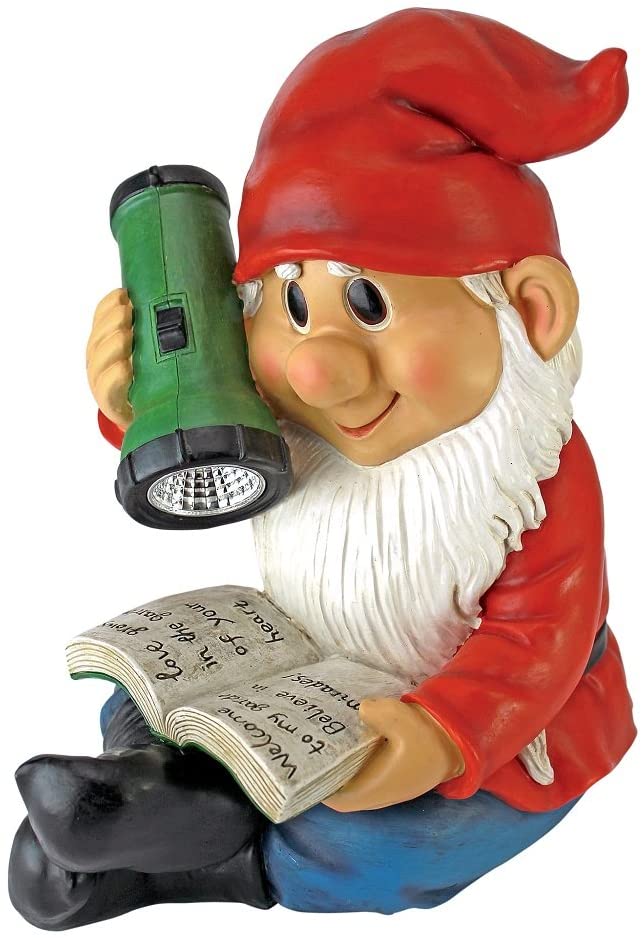 Design Toscano H Flashlight Freddie Solar Garden Gnome Statue 9.5in