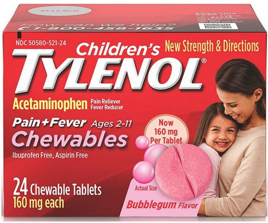 Childrens TYLENOL Pain plus Fever Chewable Tablets Bubblegum 24.0ea