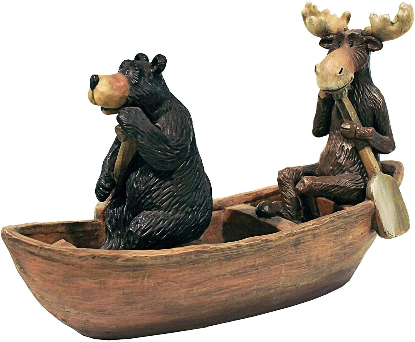 StatueDesign Toscano Moose and Black Bear in Boat Statue