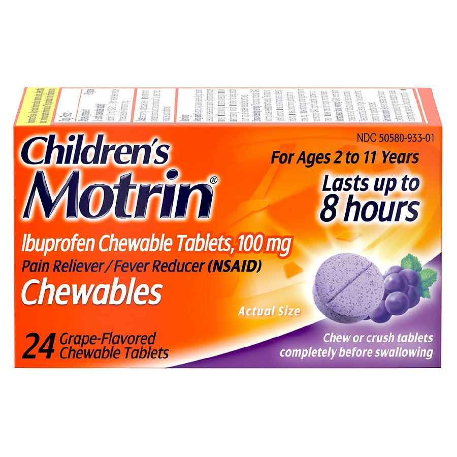 Motrin Chewable Tablets With 100 Mg Ibuprofen Grape 24.0ea